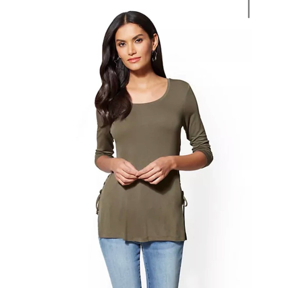 NY & Co. Olive Green Soho Soft Tee - Lace Up Sides